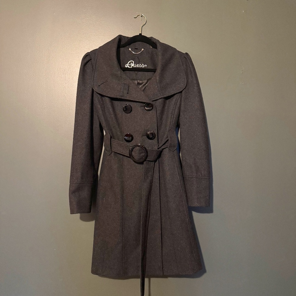 Guess Wool Heavy Trench Coat | L | Grey